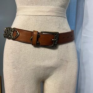 metal accent brown leather womens belt made in colombia size small One Of A Kind